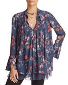 Free People So Fine Smocked Floral Crepe Blouse