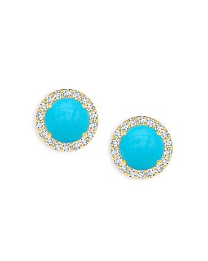 Meira T 14k Yellow Gold Turquoise & Diamond Halo Stud Earrings
