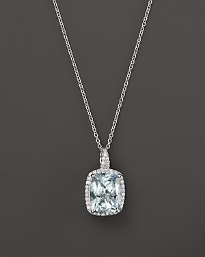 Aquamarine And Diamond Pendant Necklace In 14k White Gold, 18