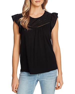 Cece Eyelet Flutter Sleeve Knit Top