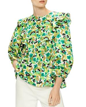 Ted Baker Gigie Printed Frill Shoulder Top
