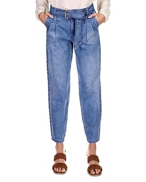 Michael Michael Kors Pleated Belted Denim Pants In Vintage Denim Wash