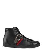 Gucci Men's Ace High-top Sneakers With Dionysus Buckle