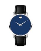 Movado Museum Classic Blue Dial Leather Strap Watch, 40mm
