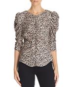 Rebecca Taylor Ruched Leopard-printed Silk Top