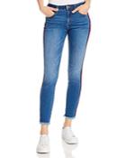 Aqua Plaid Track Stripe Skinny Jeans In Medium Wash - 100% Exclusive