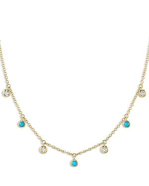 Moon & Meadow 14k Yellow Gold Turquoise & Diamond Dangle Collar Necklace, 18 - 100% Exclusive