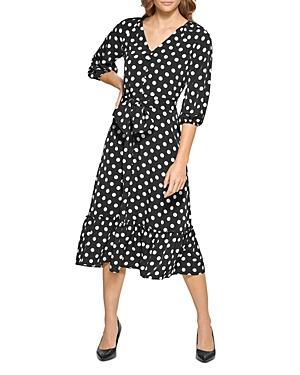 Karl Lagerfeld Paris Polka Dot Crepe Midi Dress