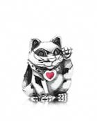 Pandora Charm - Sterling Silver & Enamel Lucky Cat