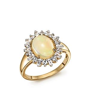 Opal Oval Statement Ring With Diamond Halo In 14k Yellow Gold