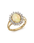 Opal Oval Statement Ring With Diamond Halo In 14k Yellow Gold