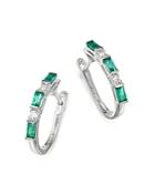 Bloomingdale's Diamond & Emerald Delicate Hoop Earrings In 14k White Gold - 100% Exclusive