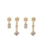 Luv Aj Crystal Daisy Chain Drop Earrings In Gold Tone, Set Of 2
