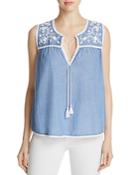 Beachlunchlounge Embroidered Chambray Tank