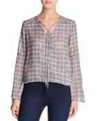 Kenneth Cole Windowpane Plaid Wrap-front Top