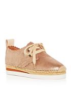 See By Chloe Women's Scalloped Leather Lace Up Platform Espadrille Flats