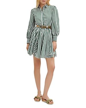 Maje Rebelle Striped Belted Shirt Dress