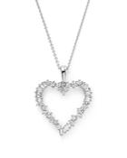 Diamond Round And Baguette Heart Pendant Necklace In 14k White Gold, .75 Ct. T.w.