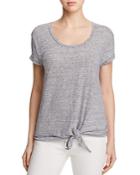 Three Dots Tie Front Micro Stripe Linen Tee