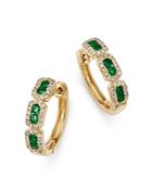 Bloomingdale's Emerald & Diamond Mini Hoop Earrings In 14k Yellow Gold - 100% Exclusive