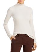 T Tahari Mock Neck Sweater With Double Ruffle Trim