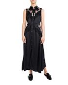 The Kooples Fringed Embroidered Satin Maxi Dress
