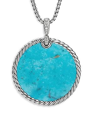 David Yurman Sterling Silver Dy Elements Turquoise, Mother-of-pearl & Diamond Disc Pendant