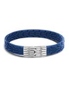 John Hardy Sterling Silver Classic Chain Bracelet With Blue Leather