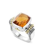 Lagos 18k Gold And Sterling Silver Caviar Color Medium Citrine Ring