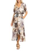 Karen Kane Cuffed Sleeve Printed V Neck Midi Dress