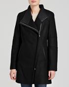 Calvin Klein Asymmetric Faux Leather Trim Coat