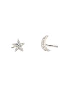 Kris Nations Star & Moon Stud Earrings In Sterling Silver