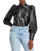 Aqua Faux Leather Puff Sleeve Top - 100% Exclusive