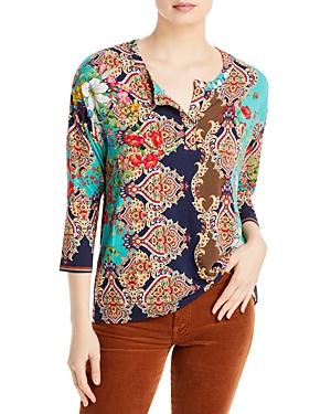 Johnny Was Indi Flower Print Henley Tee