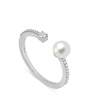 Hueb 18k White Gold Spectrum Freshwater Pearl & Diamond Cuff Ring