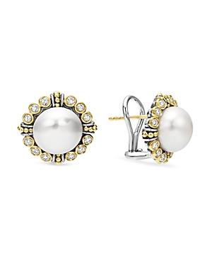 Lagos Sterling Silver And 18k Gold Cultured Freshwater Pearl Earrings With Diamonds