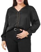Vince Camuto Plus Studded V Neck Top