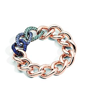 Pomellato Tango Bracelet In 18k Rose Gold With Aquamarine, Tanzanite And Blue Sapphire Set In Burnished Silver