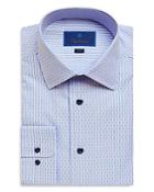David Donahue White & Blue Stripe With Dobby Trim Fit Dress Shirt