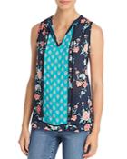Tolani Color-blocked Mixed Floral-print Top