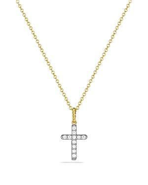 David Yurman Cable Collectibles Cross With Diamonds In Gold On Chain