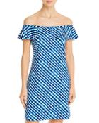 Tommy Bahama Gingham Ruffled Off-the-shoulder Cover-up Dress