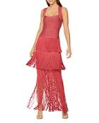 Herve Leger Tiered Fringed Gown
