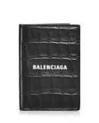 Balenciaga Cash Croc Embossed Leather Vertical Bifold Wallet