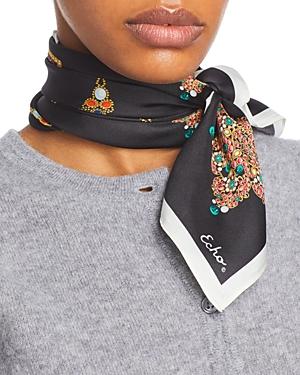 Echo Bejeweled Brooch Print Square Scarf