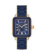 Michele Deco Sport Gold-tone Deep Blue-wrapped Silicone Watch, 34mm X 36mm