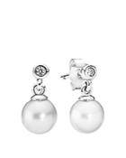 Pandora Drop Earrings - Sterling Silver, Cultured Freshwater Pearl & Cubic Zirconia Luminous Elegance