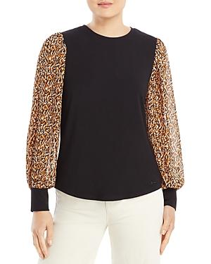 T Tahari Printed Sleeve Jersey Knit Top