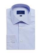 David Donahue Sky Grid Plaid Trim Fit Dress Shirt