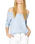 Sanctuary Off-the-shoulder Chambray Shirt